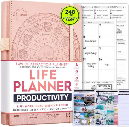 Miniatura 12 de Planificador de Vida - Agenda Semanal y Mensual Sin Fecha, Viaje de 12 Meses para Aumentar la Productividad Diario de Gratitud, Organizador