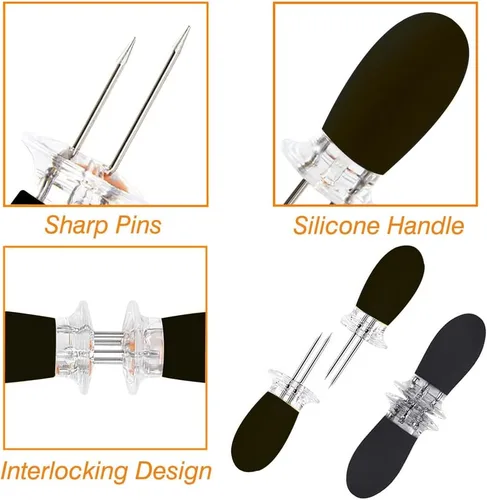 Miniatura 5 de 16 unidades/8 pares de soportes de maíz negro – soportes de mazorca de maíz de acero inoxidable, brochetas de diseño entrelazado para cocinar