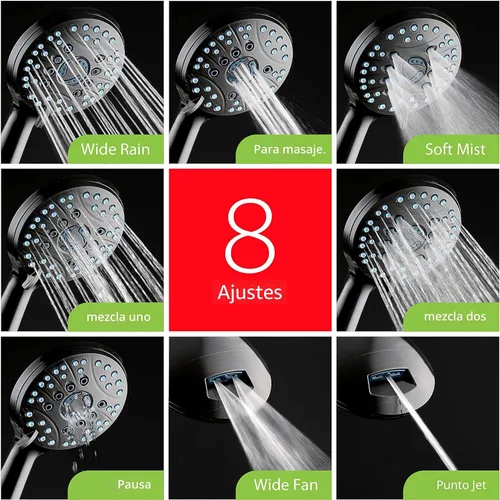 Miniatura 4 de Hotel Spa AquaCare Cabezal de regadera de mano de alta presión de 8 modos – Boquillas antiobstrucción, lavado a máquina integrado para limpiar