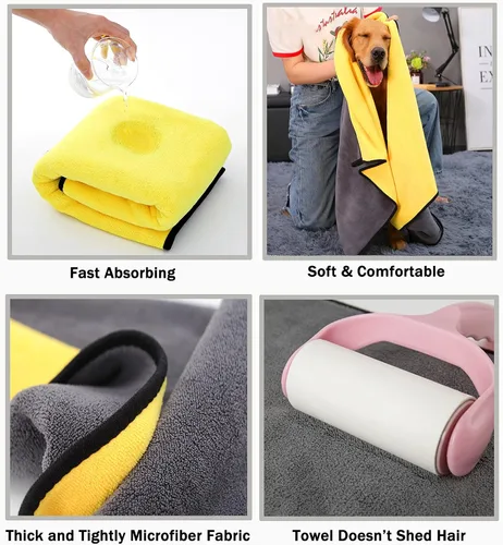 Miniatura 5 de Toalla para perros, paquete de 2 toallas de baño grandes para perros, toallas de playa de microfibra súper absorbentes para secado rápido, perros