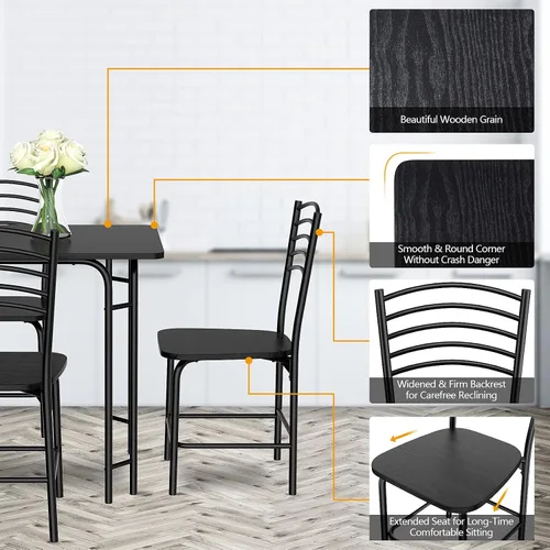 Miniatura 3 de Giantex Juego de 5 mesas de comedor para 4 personas, mesa de cocina moderna y 4 sillas, parte superior de madera y patas de metal, muebles