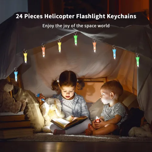 Miniatura 2 de Llavero con linterna de helicóptero para niños, linterna LED en forma de cohete, tema del espacio exterior, llavero con forma de helicóptero