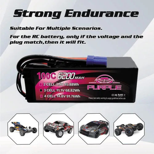 Miniatura 5 de CNHL Purple Series 6200mAh 3S Lipo Battery 100C - Carcasa rígida de 11,1 V con enchufe EC5 para automóviles a control remoto, camiones, barcos