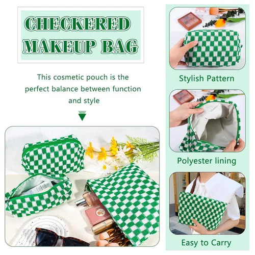 Miniatura 6 de ZLFSRQ Bolsa de maquillaje a cuadros para mujer, grande y pequeña, juego de bolsa de cosméticos a cuadros, bolsas de aseo de viaje, linda bolsa