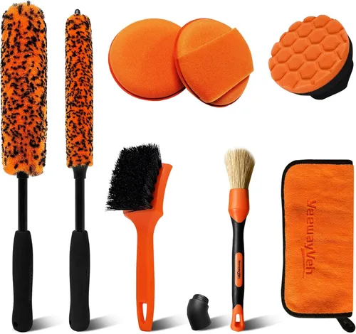 Miniatura 8 de YeewayVeh Cepillo de limpieza de ruedas de 3 piezas, cepillo limpiador de llantas planas de microfibra con 2 cubiertas extra reemplazables, kit