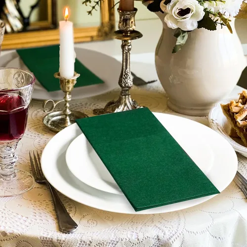 Miniatura 3 de KAMMAK Servilletas Desechables Verde Oscuro con Bolsillo Tipo Tela Servilletas de Papel para Cena Paquete de 100 Toalla de Mano de Invitado Plegada
