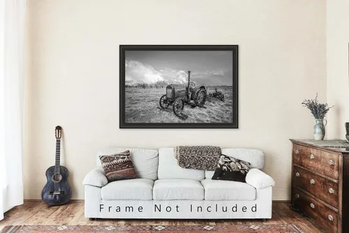 Miniatura 5 de Country Photography Print (Not Framed) Black and White Picture of Classic McCormick-Deering Tractor on Stormy Day in Texas Farm Wall Art Rustic