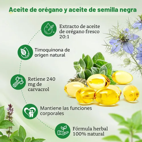 Miniatura 4 de Aceite de orégano con aceite de semilla negra, cápsulas de aceite de orégano de 6000 mg para apoyo inmunológico con alto contenido de carvacrol