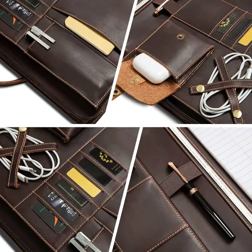 Miniatura 3 de Portafolio de Cuero Genuino, Organizador Padfolio con Asa, Padfolio Personalizado, Padfolio con Cremallera para Hombres y Mujeres, Adecuado