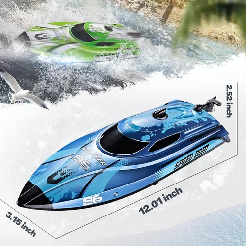 Miniatura 5 de BEZGAR Barco RC, Lancha a control remoto de 12 pulgadas para niños y adultos, barcos rápidos de velocidad RC de 25 KPH con batería de 700 mAh