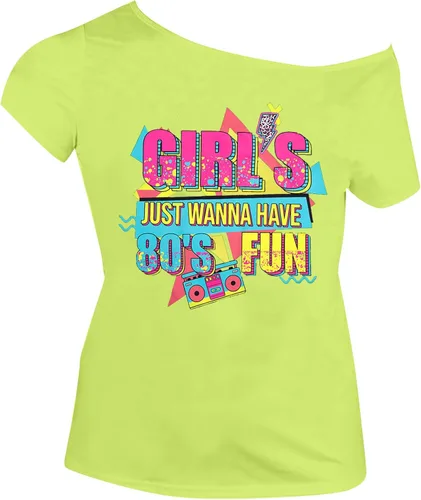 Traje de los años 90 y 80 para mujer, camiseta de discoteca de fiesta temática de los años 80, tops con hombros descubiertos, parte superior vintage