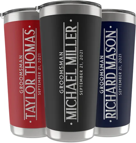 Miniatura 11 de Regalos de padrinos de boda, vaso personalizado con inicial grabada, nombre y título, 20 onzas, 3 colores, vaso de acero inoxidable de doble pared