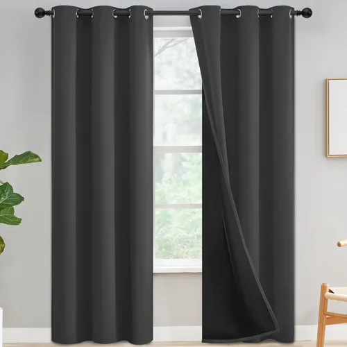 Miniatura 80 de Yakamok Cortinas negras, cortinas de ventana con aislamiento térmico y eficiencia energética para dormitorio, cortinas opacas completas y cortinas