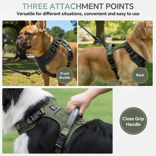 Miniatura 3 de Arnés táctico resistente para perros pequeños, arnés para perro sin tirones con asa y clip frontal, acolchado suave reflectante, panel de , chaleco