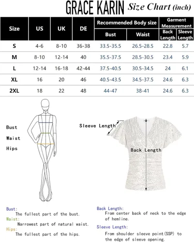 Miniatura 4 de GRACE KARIN Blusas de lentejuelas con volantes para mujer, manga corta, elegante, brillante, blusa fruncida, para fiesta, club, cóctel