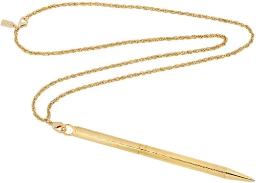 1928 Jewelry - Collar con dije de bolígrafo texturizado inspirado en mediados de siglo, 28 pulgadas, chapado en oro de 14 quilates, Oro, No es una