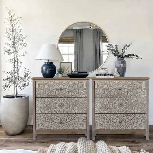 Miniatura 3 de PHI VILLA Armario decorativo con cajones – Cómoda rústica con 3 cajones para entrada y almacenamiento