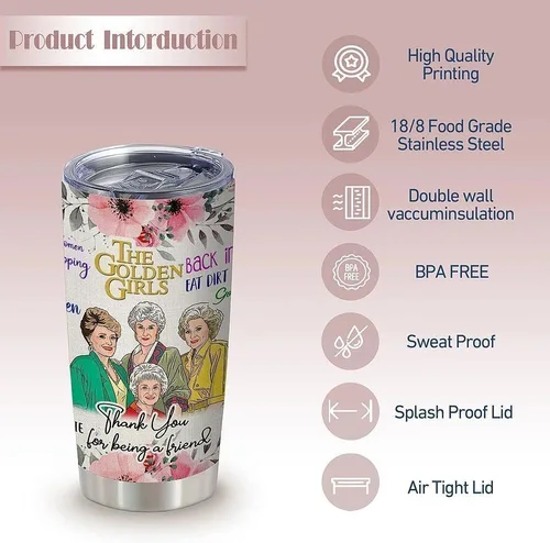 Miniatura 3 de Golden Girls - Taza de vaso con tapa, mercancía Golden Girl, regalos Goldengirls para ella, botella de agua aislada de 20 onzas, taza de café