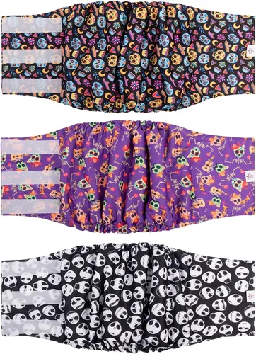 Miniatura 51 de CuteBone - Pañales lavables para perro macho, banda abdominal, paquete de 3 unidades, color negro, modelo DM54XS