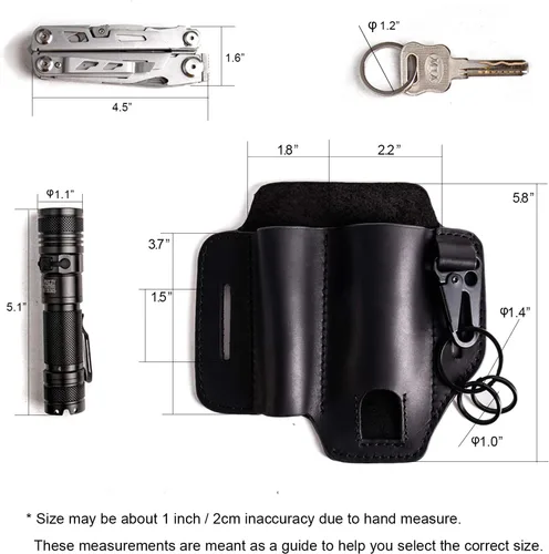 Miniatura 5 de Gentlestache Funda de cuero para Leatherman Multitool - Organizador de bolsillo EDC con soporte para llaves y funda de linterna, color negro