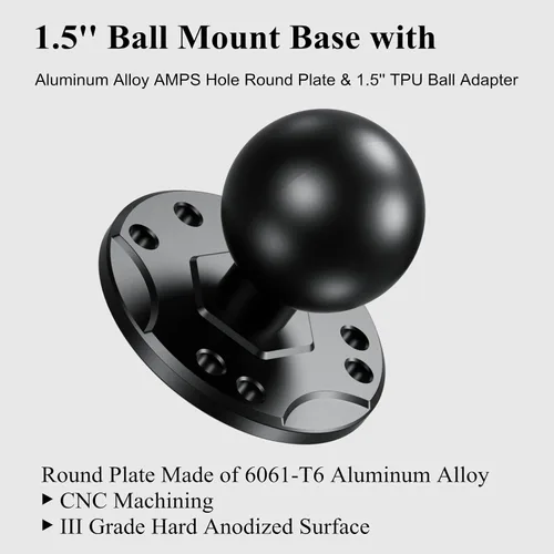 Miniatura 2 de BRCOVAN Base de montaje de bola de 1.5 pulgadas con placa redonda de agujero AMPS de aleación de aluminio Compatible con soportes RAM Tamaño C