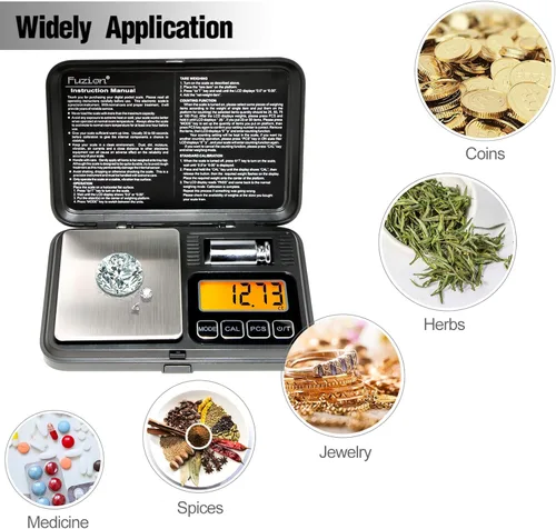Miniatura 6 de Báscula de bolsillo digital de Fuzion 7.05 oz/0.00 oz, báscula de gramos con pantalla LCD, tara y PCS, báscula digital mini con peso de calibración