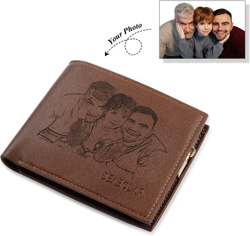 Miniatura 2 de lagofit Regalos para papá, carteras personalizadas con fotos para hombres, con imagen grabada y nombre inicial para hombres, billetera plegable