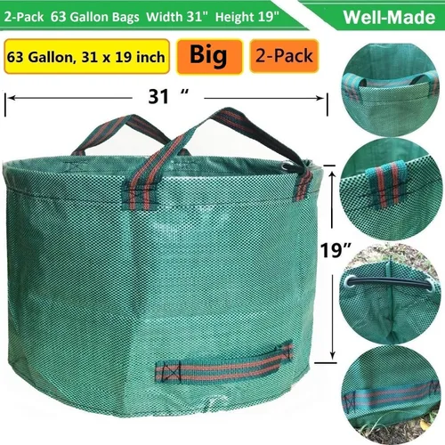 Miniatura 4 de Paquete de 2 bolsas profesionales grandes de 63 galones para césped y jardín, bolsas de basura grandes (31 pulgadas de alto, 19 pulgadas de alto)