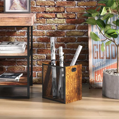 Miniatura 3 de Huxitocan - Cubo de basura retro para oficina, combinación de hierro y madera para dormitorio, cesta de basura rectangular con asa, diseño