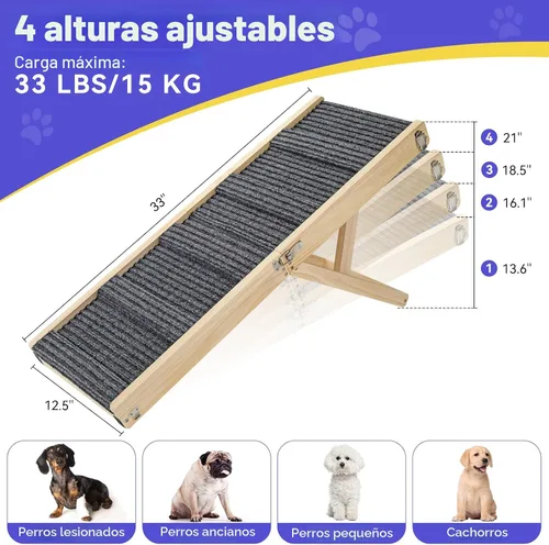 Miniatura 4 de Rampa para perros mejorada 2026 para sofá, rampa plegable para perros pequeños para sofá, 4 alturas ajustables de 13 a 21 pulgadas, escalones