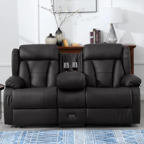 Miniatura 17 de Sofá biplaza reclinable manual de 110 pulgadas, sillón reclinable de 4 asientos con consola, mesa plegable y salidas integradas, sofá reclinable