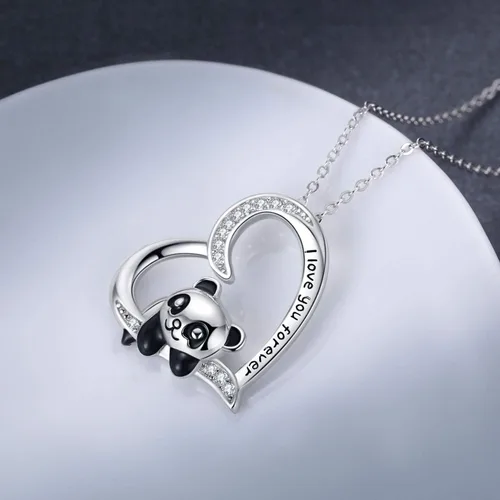 Miniatura 3 de JUSTKIDSTOY Collar de panda regalo para el día de la madre plata de ley 925 lindo colgante de corazón de animal joyería I Love You Forever