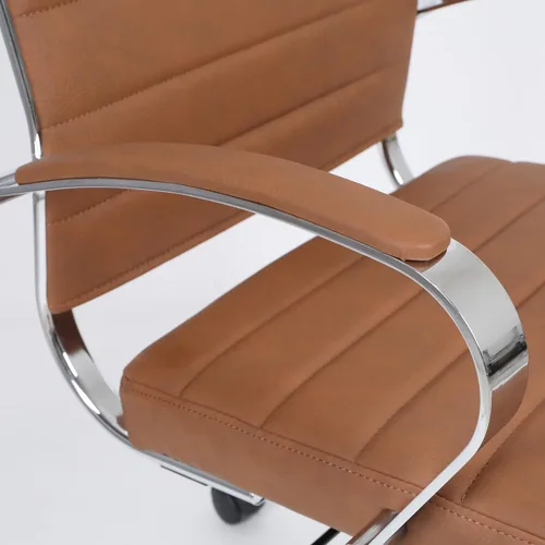 Miniatura 8 de LANDSUN Silla de oficina en casa, silla de escritorio con respaldo medio, silla giratoria ejecutiva acanalada de piel sintética con ruedas
