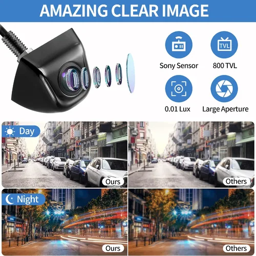 Miniatura 2 de Cámara de retroceso/frontal/lateral, HD 720P Metal OEM estilo 170 grados gran angular IP69K impermeable visión nocturna transparente cámara de Negro