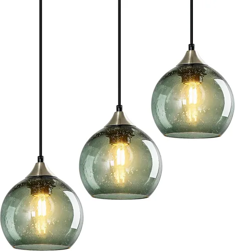 Miniatura 24 de Luces colgantes de vidrio marrón claro, iluminación de isla de cocina, lámparas colgantes de globo, iluminación colgante moderna para dormitorio