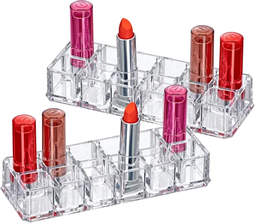Amazing Abby - Charm - Paquete de 2 organizadores de lápiz labial acrílico de 12 ranuras, soporte para lápiz labial, soporte para brillo de labios,