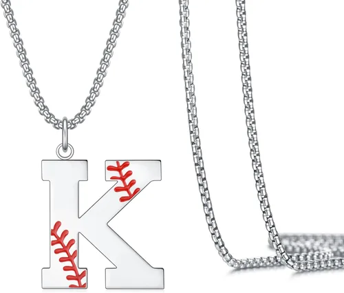 Miniatura 21 de VEEHOO Collar de béisbol para hombres y niños, letra inicial de la A a la Z, joyería de béisbol con colgante de joyería de béisbol para niños