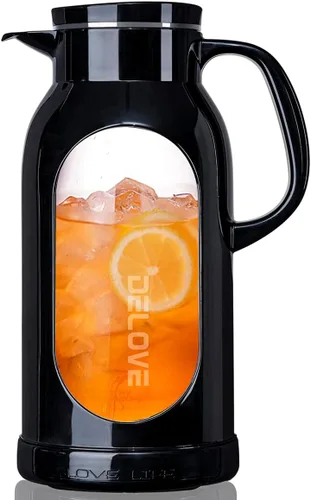 Delove Jarra de vidrio de 68 oz/2 litros con carcasa a prueba de roturas - Forro de vidrio resistente al calor - Tapa de acero inoxidable - Jarra y