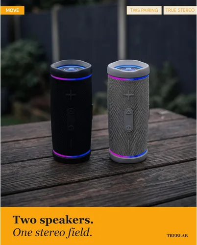Miniatura 9 de TREBLAB HD77 - Altavoz Bluetooth ultra premium - Sonido envolvente HD de 360°, emparejamiento dual inalámbrico, estéreo de 25 W, graves fuertes