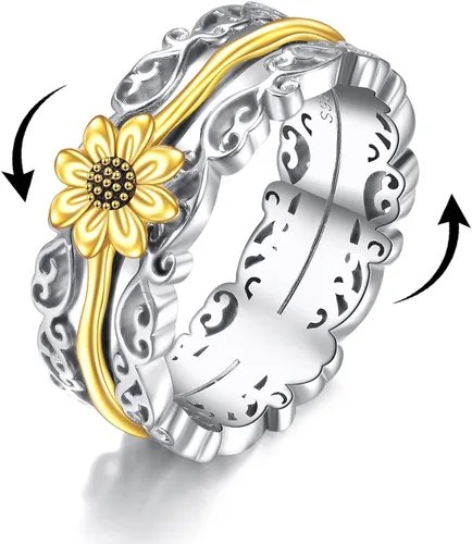 VONALA Anillos giratorios de plata esterlina 925 con diseño de filigrana y girasol, cruz, piedra lunar, ágata musgo, anillos giratorios para