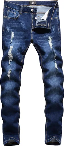ZLZ Jeans rasgados y desgastados para hombre, corte delgado, diseño de moda para hombre, pantalones de mezclilla destruidos, ajuste elástico