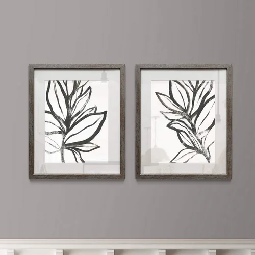 Miniatura 3 de Arte floral para pared, marco rústico de plata envejecida, juego de decoración de pared de 2 piezas: plumeria, caléndula, flores silvestres, Black