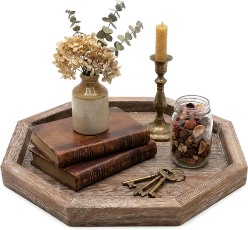 Miniatura 12 de Bandeja decorativa redonda para mesa de café, mesa de comedor, encimera, pequeñas bandejas de servir de madera, decoración de cocina de granja