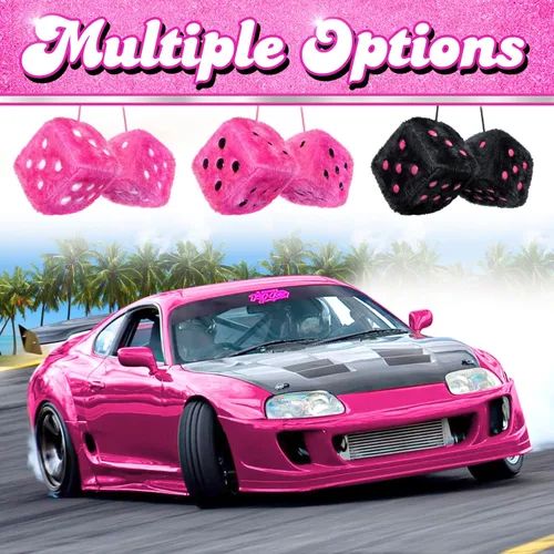 Miniatura 5 de Dados Peludos Negros Accesorios para Automóvil – Accesorios de Coche de Felpa Rosa Lindos para Interior – Adornos Decorativos Colgantes de Felpa