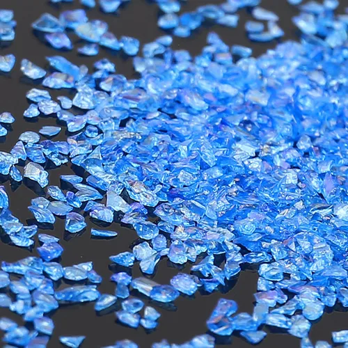 Chips de vidrio triturado irregulares, 3.53 onzas de piedras metálicas gruesas con purpurina para arte de uñas, relleno de molde de resina, Zafiro AB
