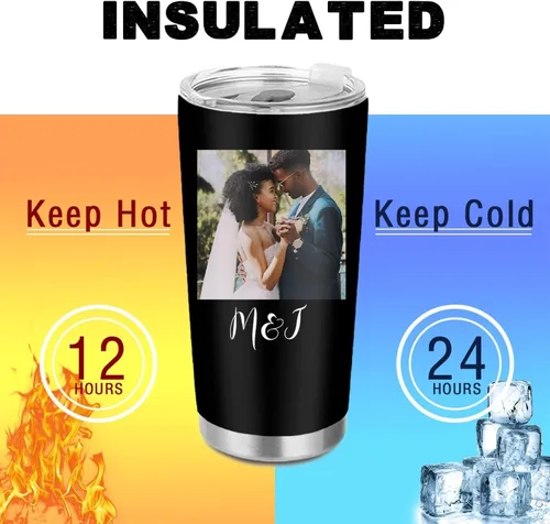 Miniatura 4 de Vaso de fotos personalizado con asa para papá, mamá, familias, taza de viaje de acero inoxidable con impresión de doble cara aislada, imagen