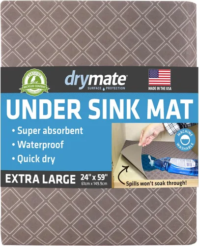 Drymate Tapete XL para debajo del fregadero, tapetes impermeables de protección para gabinetes de cocina y baño, forros absorbentes para estantes,