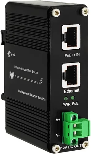 PoE Splitter 12V 802.3bt Puerto Gigabit obediente, Industrial 10/100/1000Mbps IEEE802.3bt Power Over Ethernet Splitter Adaptador con salida de 12V