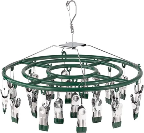 Miniatura 9 de Estante de secado de calcetines de ropa de acero inoxidable con 24 clips, gancho giratorio a prueba de viento para calcetines, brasieres, toallas