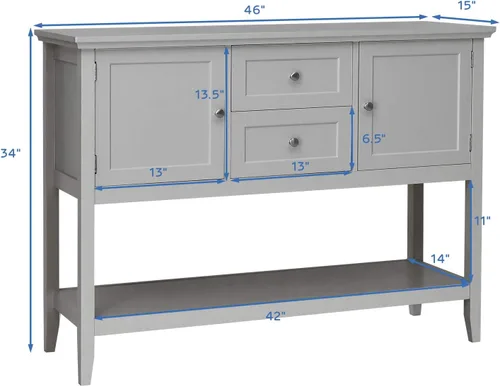 Miniatura 3 de Giantex Aparador de buffet, armario de almacenamiento de madera, mesa consola con estante de almacenamiento, 2 cajones y armarios, muebles de sala